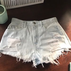 Distressed light wash shorts